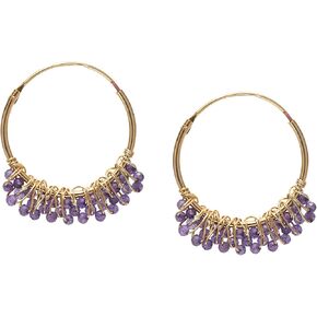 Gempires Natural Black Spinel Beads Hoop Earrings, black crystal earrings, 1 inch black spinel jewelry, Gold Plated Earrings for Women