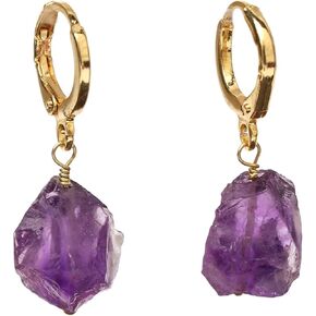 Gempires Raw Amethyst Gemstone Crystal Hoop Earring, Yoga Jewelry, Meditation Earring, Natural Crystals Earring, Energy Healing Crystals, February Birthstone Gift for Her (Amethyst)