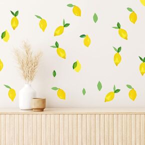 ملصقات حائط ليمون من Wallency - ملصق حائط من القماش - ملصقات حائط للمطبخ بألوان مائية ليمون وأوراق الشجر - ملصقات قابلة للتقشير واللصق، قابلة للإزالة - مجموعة من 40 ملصقًا in Kuwait