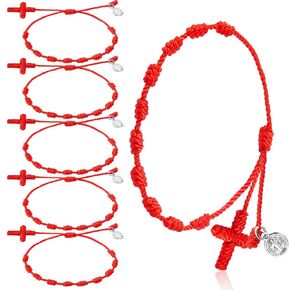 Yinkin 30 Pieces St Benedict Medal Rosary Bracelet Bulk Adjustable Knot String Braided Bracelet Baby Protection Mexican Bracelets with Mesh Bags for Women Men Girls Boys Minimalist Jewelry (Black)