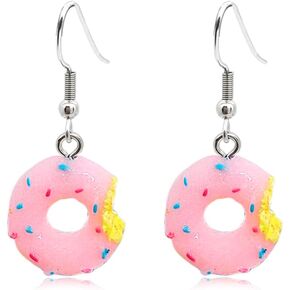 Cute Pink Donut Set For women Cartoon Best Friend Donut Jewelry Resin Faux Food Donut Earrings Necklace Set For Woman Gift (BFF necklace)