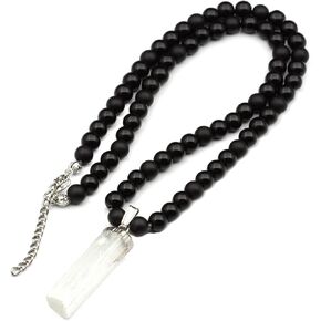 ElisaJewelryArt - قلادة من التورمالين الخام الطبيعي قلادة مطرزة من العقيق الأسود الطبيعي بأحجار كريمة أصلية ومشبك إغلاق بحجر قوي قلادة للجنسين (16.00، التورمالين الخام)