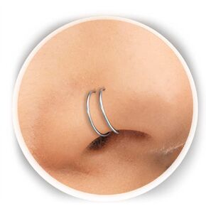 Double Nose Ring Hoop for Single Piercing - 14k Gold Filled 20g 8mm Spiral Twist Nose Hoop for Women Girls