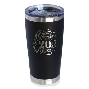 Cheers to 20 Years - كوب قهوة معزول بغطاء منزلق - كوب معزول من الفولاذ المقاوم للصدأ - هدايا الذكرى العشرين وديكور للحفلات - أسود in Kuwait