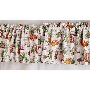 Vegetable Kitchen Curtain, Farm Fresh Kitchen Curtain, Farm Themed Kitchen Curtain, Tomatoes, Carrots, Bell Peppers, Kitchen Curtain, White Kitchen Curtain (42-43 Inches Wide x 15 Inches Long) in Kuwait