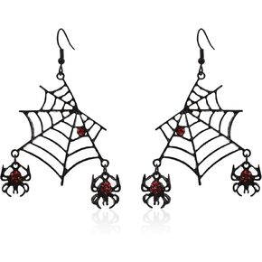 Halloween Spider Web Earrings for Women Black Spider Drop Dangle Earrings with Red Rhinestone Halloween Jewelry for Party Accessories in Saudi Arabia