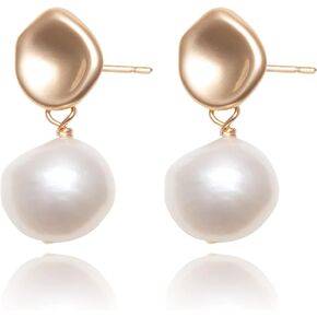 Baroque Pearls Earring Natural Freshwater Pearls Dangle Earrings Gold Pearl Drop Earrings Jewelry S925 with 14K Gold Plated Modern Wedding Eardrop Valentine Birthday Gift for Her