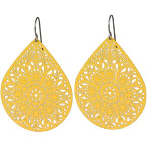 Lace Cutout Dangle Earrings Lightweight Teardrop on Hypoallergenic Titanium Hooks (Beige) in Kuwait
