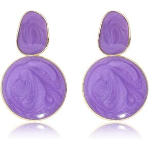 Handmade Circle Round Dangle Drop Earrings for Women Girls Colorful S925 Sterling Silver Post Disc Coin Geometric Aesthetic Statement Earrings for Women Gift for Her (Blue)