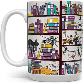 Halloween Spooky Book Library Coffee Mug, Gothic Witchy Bookish Gifts, Librarian Bookworm Bibliophile Cup (11oz)