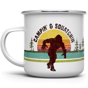 كوب Sasquatch Bigfoot المينا لإشعال النار في المخيم، كوب قهوة للتخييم في الهواء الطلق، هدية لمحبي التخييم في الطبيعة الجبلية (12oz) in Saudi Arabia