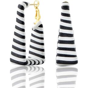 Black White Statement Earrings Dangle Leather Chunky Square Zebra Print Earrings for Women Girls Statement Jewelry Gifts