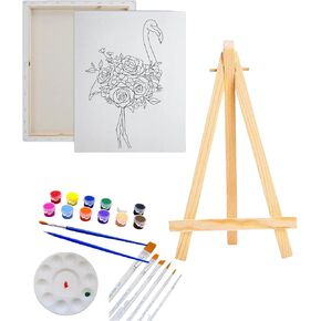 Pre Drawn Canvas Flower Flamingo Paint Kit | Adult & Teen Sip and Paint Party Favor | DIY Date Night Couple Activity FLAMINGO (S 8x10 CANVAS ONLY) in Kuwait