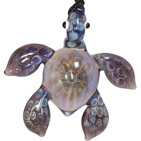 Glass Turtle Pendant by TomlitArt - Art Jewelry Necklace Unique Gift for Women Girls - Black Wax Cord (12)