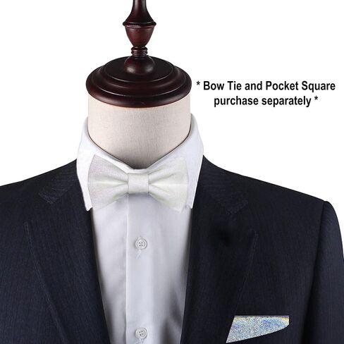 Men's Plain Color Pre-tied Bow Tie and Pocket Square Set | Glitter Sparkling for Formal Wedding Party Christmas | CK Bow (Pocket Square White) in Saudi Arabia