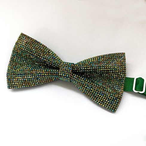 Crystal Rhinestones Pre-tied Bow Ties for men women | Formal Bowties with Adjustable Length | CK Bow (Green AB) in Kuwait