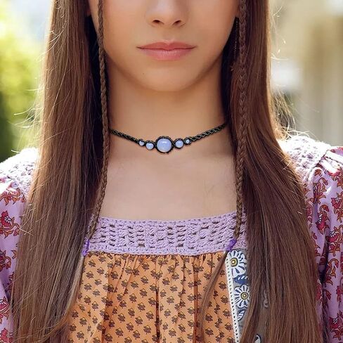 Nymerianoble Moonstone القلائد للنساء اليدوية قلادة سوداء للنساء Moonstone قلادة Macrame المختنقون للنساء حجر القمر الطبيعي مجوهرات الأحجار الكريمة هدايا عيد الميلاد in Kuwait