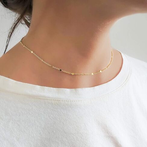 Annika Bella Chain Choker Necklace, Length 13-16 Inches, Minimalist Simple Gold Necklaces, Dainty Gold Choker, Dainty Layering Chokers for Women (Link Chain) in Kuwait