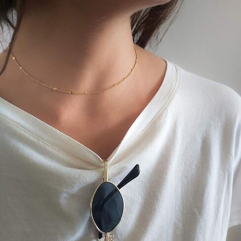 Annika Bella Chain Choker Necklace, Length 13-16 Inches, Minimalist Simple Gold Necklaces, Dainty Gold Choker, Dainty Layering Chokers for Women (Link Chain) in Kuwait