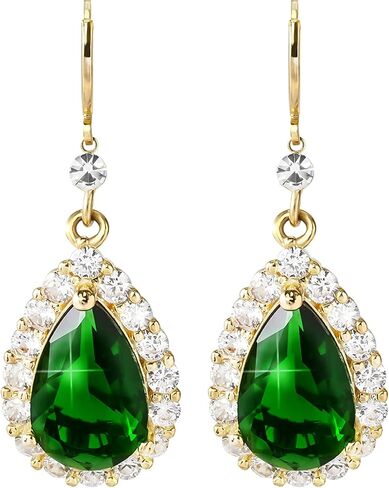 Emerald Green Earrings with 14k Gold Plated Sterling Silver Post Hypoallergenic Handmade Rhinestone Dangle Earrings for Women Fashion Trendy in Saudi Arabia