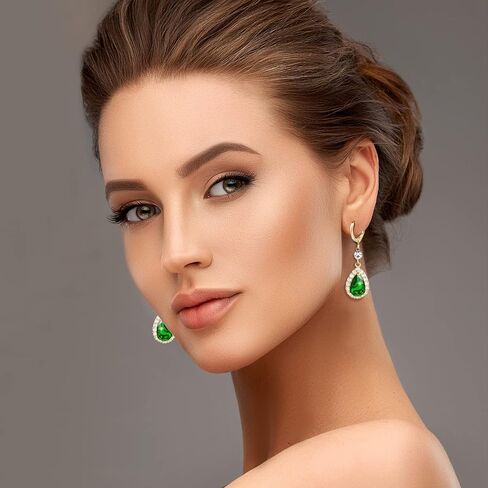 Emerald Green Earrings with 14k Gold Plated Sterling Silver Post Hypoallergenic Handmade Rhinestone Dangle Earrings for Women Fashion Trendy in Saudi Arabia