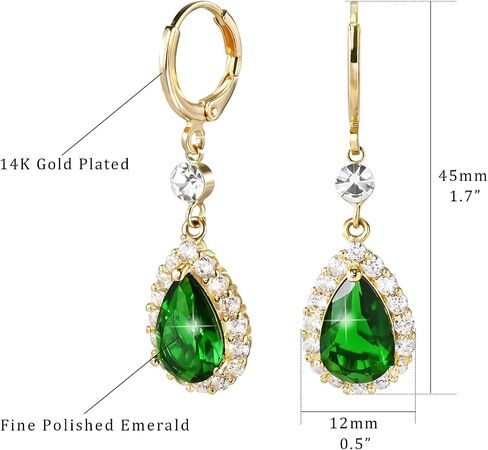 Emerald Green Earrings with 14k Gold Plated Sterling Silver Post Hypoallergenic Handmade Rhinestone Dangle Earrings for Women Fashion Trendy in Saudi Arabia