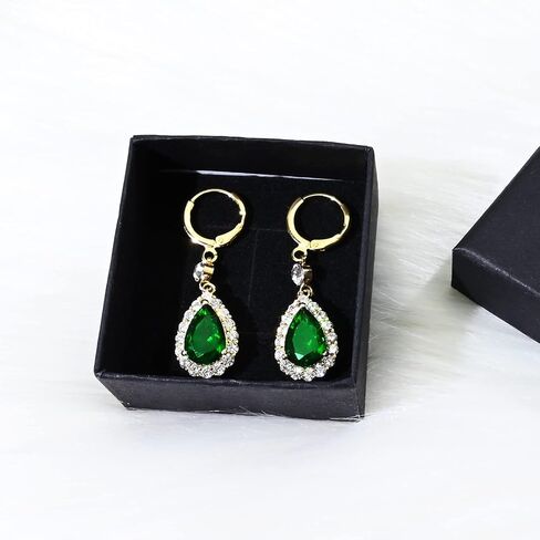 Emerald Green Earrings with 14k Gold Plated Sterling Silver Post Hypoallergenic Handmade Rhinestone Dangle Earrings for Women Fashion Trendy in Saudi Arabia