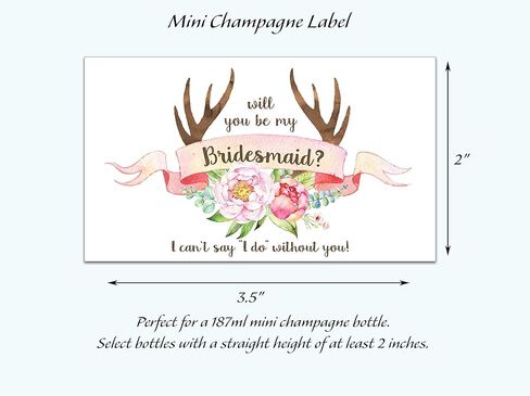 Antlers Bridesmaid Mini Champagne Label ● SET of 8 ● Rustic Bridesmaid Proposal, Country Maid of Honor ASK Matron of Honor Proposal, Wedding Wine Gifts, Favors, 3.5" x 2" WATERPROOF Labels, M121-ASK-8 in Saudi Arabia