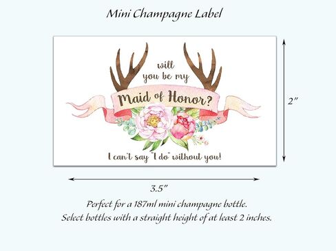 Antlers Bridesmaid Mini Champagne Label ● SET of 8 ● Rustic Bridesmaid Proposal, Country Maid of Honor ASK Matron of Honor Proposal, Wedding Wine Gifts, Favors, 3.5" x 2" WATERPROOF Labels, M121-ASK-8 in Saudi Arabia