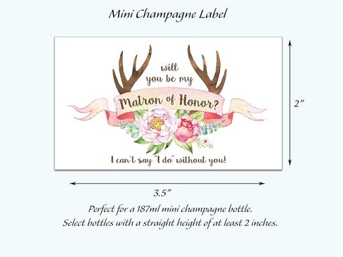 Antlers Bridesmaid Mini Champagne Label ● SET of 8 ● Rustic Bridesmaid Proposal, Country Maid of Honor ASK Matron of Honor Proposal, Wedding Wine Gifts, Favors, 3.5" x 2" WATERPROOF Labels, M121-ASK-8 in Saudi Arabia