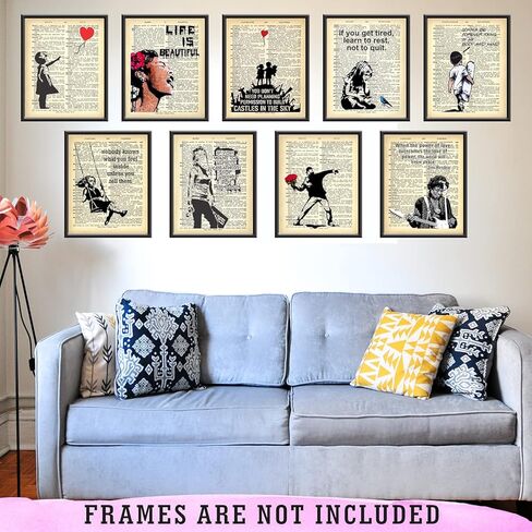Banksy Wall Art Set - Motivational Graffiti Street Art Positive Inspirational Quotes Encouraging Poster for Living Room Teens Bedroom Home Office Decor - Unframed 8 x 10 Dictionary Prints in Kuwait