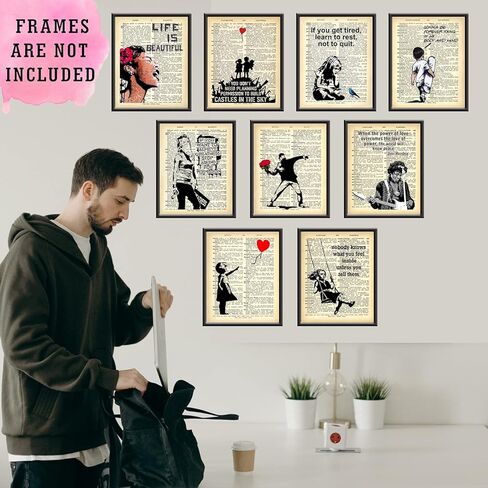 Banksy Wall Art Set - Motivational Graffiti Street Art Positive Inspirational Quotes Encouraging Poster for Living Room Teens Bedroom Home Office Decor - Unframed 8 x 10 Dictionary Prints in Kuwait