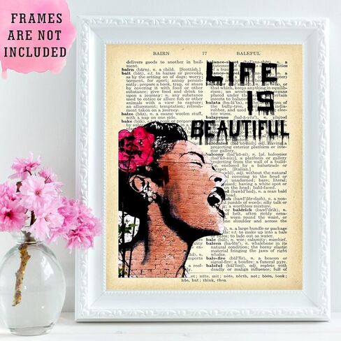 Banksy Wall Art Set - Motivational Graffiti Street Art Positive Inspirational Quotes Encouraging Poster for Living Room Teens Bedroom Home Office Decor - Unframed 8 x 10 Dictionary Prints in Kuwait