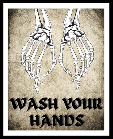 فن جداري لديكور الحمام من Roxbury Row Skeleton Hands، ديكور هيكل عظمي | لافتات حمام مضحكة، فن جداري لديكور الحمام القوطي، ديكور مخيف، ديكور مخيف، ديكور حمام الهالوين (8X10 غير مؤطر) in Kuwait