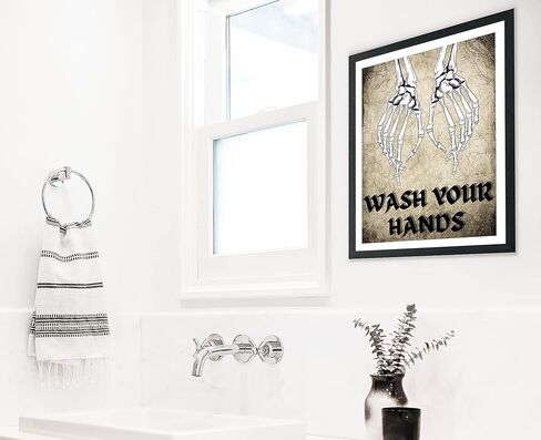 فن جداري لديكور الحمام من Roxbury Row Skeleton Hands، ديكور هيكل عظمي | لافتات حمام مضحكة، فن جداري لديكور الحمام القوطي، ديكور مخيف، ديكور مخيف، ديكور حمام الهالوين (8X10 غير مؤطر) in Kuwait