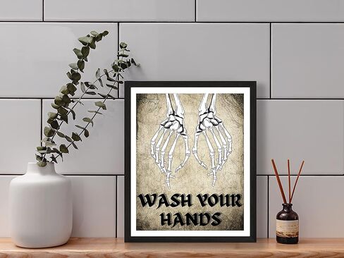 فن جداري لديكور الحمام من Roxbury Row Skeleton Hands، ديكور هيكل عظمي | لافتات حمام مضحكة، فن جداري لديكور الحمام القوطي، ديكور مخيف، ديكور مخيف، ديكور حمام الهالوين (8X10 غير مؤطر) in Kuwait