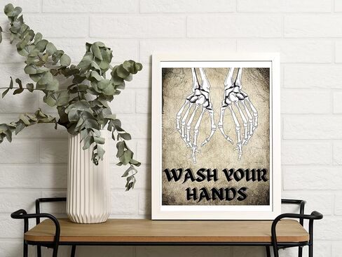 فن جداري لديكور الحمام من Roxbury Row Skeleton Hands، ديكور هيكل عظمي | لافتات حمام مضحكة، فن جداري لديكور الحمام القوطي، ديكور مخيف، ديكور مخيف، ديكور حمام الهالوين (8X10 غير مؤطر) in Kuwait