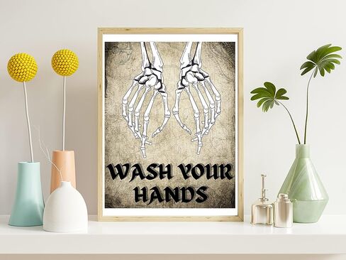 فن جداري لديكور الحمام من Roxbury Row Skeleton Hands، ديكور هيكل عظمي | لافتات حمام مضحكة، فن جداري لديكور الحمام القوطي، ديكور مخيف، ديكور مخيف، ديكور حمام الهالوين (8X10 غير مؤطر) in Kuwait