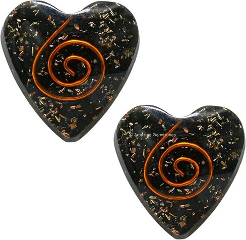 ملصق Orgonite Shungite الفاخر، مجموعة من قطعتين للحماية، حماية مصممة خصيصًا للهاتف الخلوي، مانع موثوق للهاتف الخلوي، حماية ضد الإشعاع الضار (قلب) in Kuwait