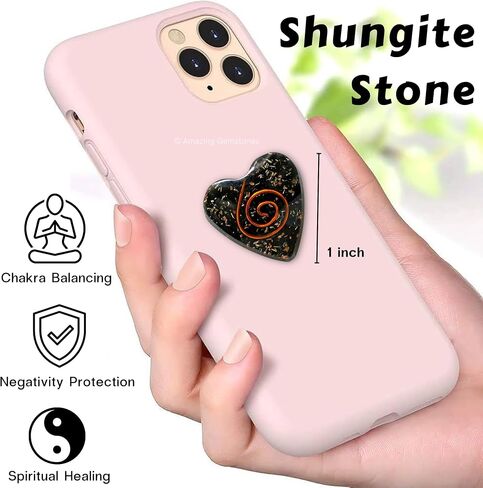 ملصق Orgonite Shungite الفاخر، مجموعة من قطعتين للحماية، حماية مصممة خصيصًا للهاتف الخلوي، مانع موثوق للهاتف الخلوي، حماية ضد الإشعاع الضار (قلب) in Kuwait