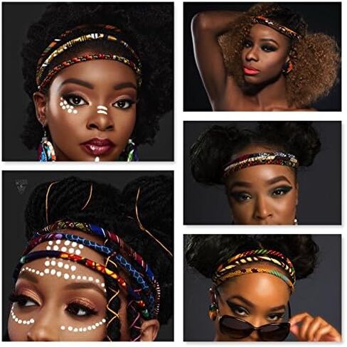 عقال الطباعة الأفريقية | غطاء الرأس الأفريقي | أزرق أرجواني تركواز أحمر | مجوهرات الرأس الأفريقي | التاج الأفريقي in Kuwait