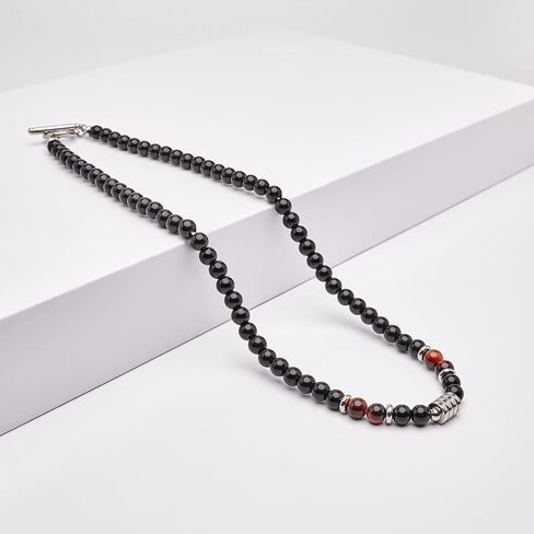 VN Jewelry مصنوع يدويًا للرجال من عقيق عين النمر مطرز بسلسلة من الأحجار الكريمة الطبيعية مجوهرات كريستالية للشفاء (عين النمر الأحمر/العقيق الأسود) in Kuwait