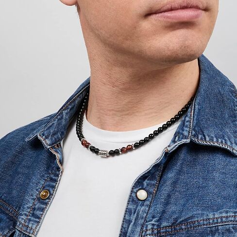 VN Jewelry مصنوع يدويًا للرجال من عقيق عين النمر مطرز بسلسلة من الأحجار الكريمة الطبيعية مجوهرات كريستالية للشفاء (عين النمر الأحمر/العقيق الأسود) in Kuwait