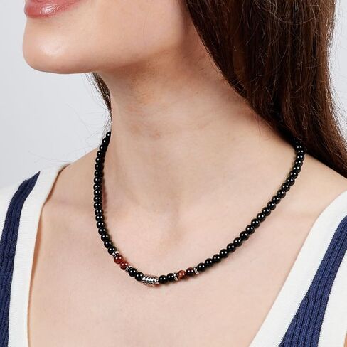 VN Jewelry مصنوع يدويًا للرجال من عقيق عين النمر مطرز بسلسلة من الأحجار الكريمة الطبيعية مجوهرات كريستالية للشفاء (عين النمر الأحمر/العقيق الأسود) in Kuwait