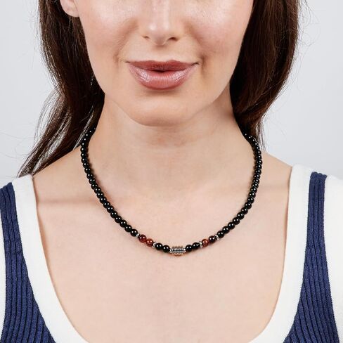 VN Jewelry مصنوع يدويًا للرجال من عقيق عين النمر مطرز بسلسلة من الأحجار الكريمة الطبيعية مجوهرات كريستالية للشفاء (عين النمر الأحمر/العقيق الأسود) in Kuwait