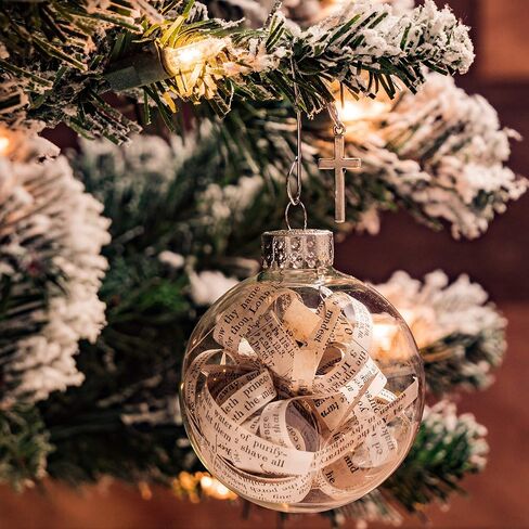 Rescued Antique Bible Glass Tree Decor & Christmas Easter Ornaments with Silver Cross - Hanging Accessories For Home, Office, Church - Unique Gift for Friends, Family, Pastor in Kuwait