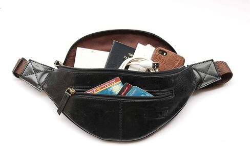 Unisex Fanny pack, Leather fanny pack, Leather belt and Hip bag with multiple pockets, for waist 34 to 42 inches (Black) in Saudi Arabia