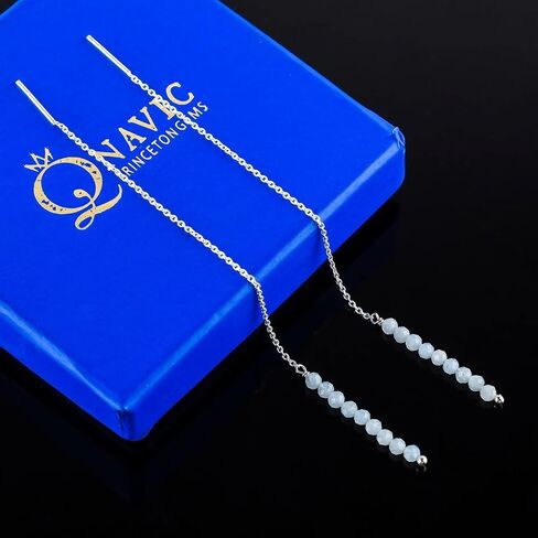 Natural Amazonite Crystal Stone Beads Dainty Threader Earrings for Women, Birthstone Handmade Birthday Jewelry Gift for Mom, Silver Plated Threader Dangle Earrings in Kuwait
