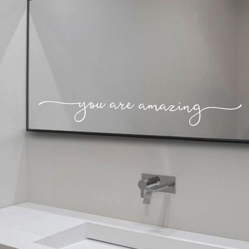 ملصق مرآة لديكور الحائط من الفينيل You Are Amazing ديكور الحمام من الفينيل لتزيين غرفة البنات ملصقات مرآة بدون مرآة 17 × 2 بوصة (أسود) in Kuwait