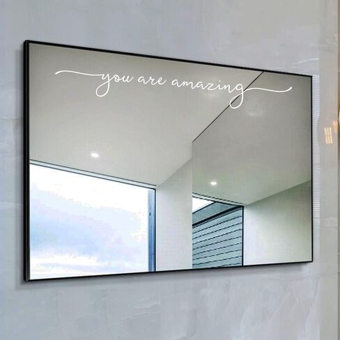 ملصق مرآة لديكور الحائط من الفينيل You Are Amazing ديكور الحمام من الفينيل لتزيين غرفة البنات ملصقات مرآة بدون مرآة 17 × 2 بوصة (أسود) in Kuwait